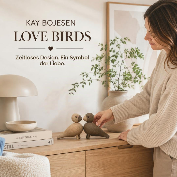 Kay Bojesen Unzertrennliche 1 Paar Figuren 9 cm Singvögel Dekoration, Holz, Holz