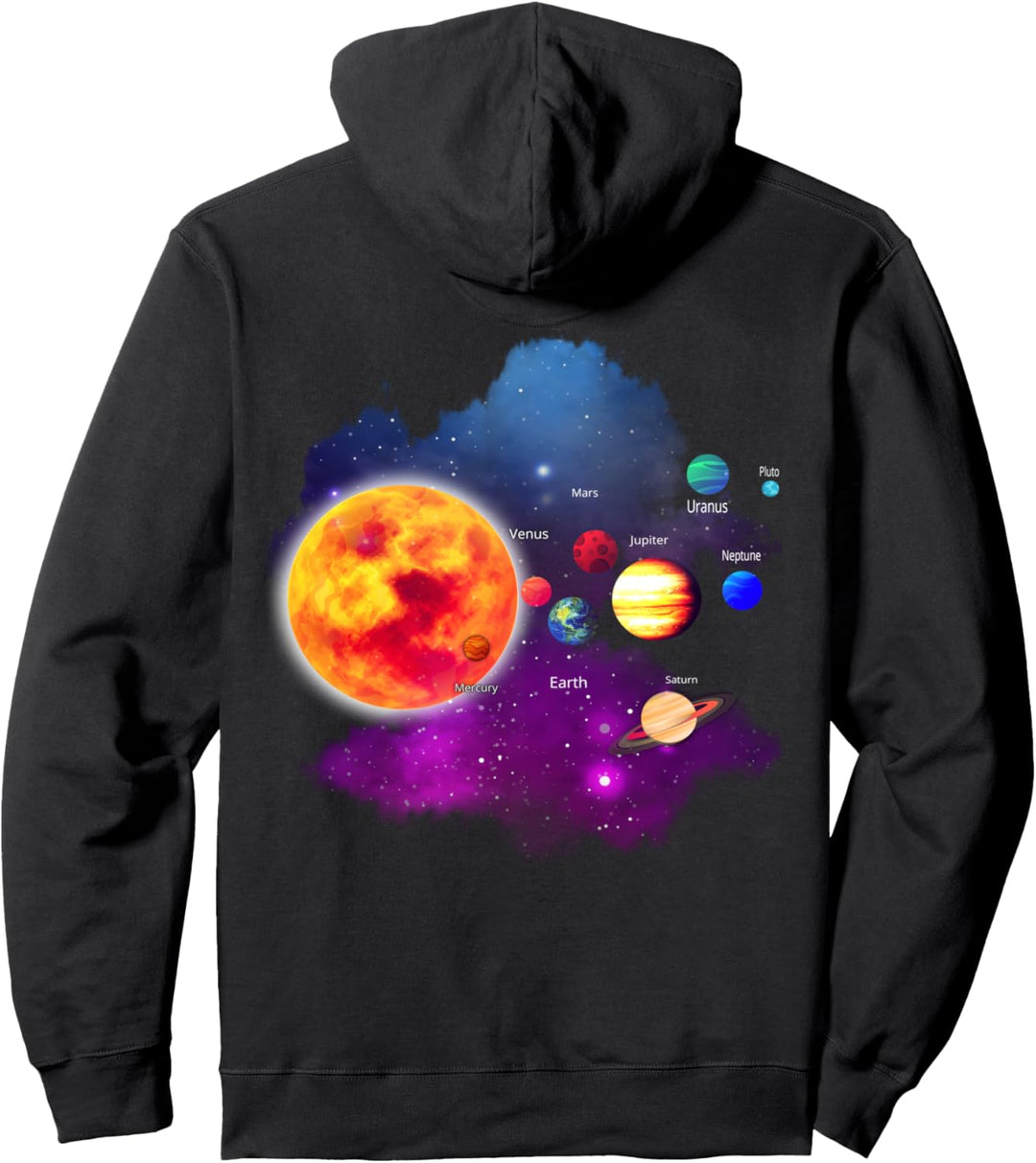 RÜCKENDRUCK Sonnensystem Sonne Planten Sternen Galaxien Pullover Hoodie