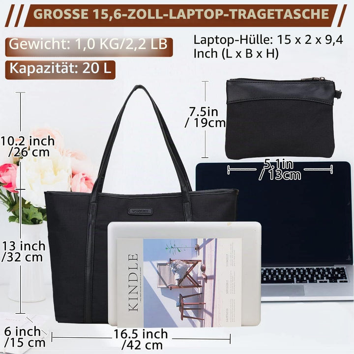 VX VONXURY Handtasche Damen Mittelgross Laptoptasche 15,6 Zoll Arbeitstasche Shopper Lehrertasche Sc