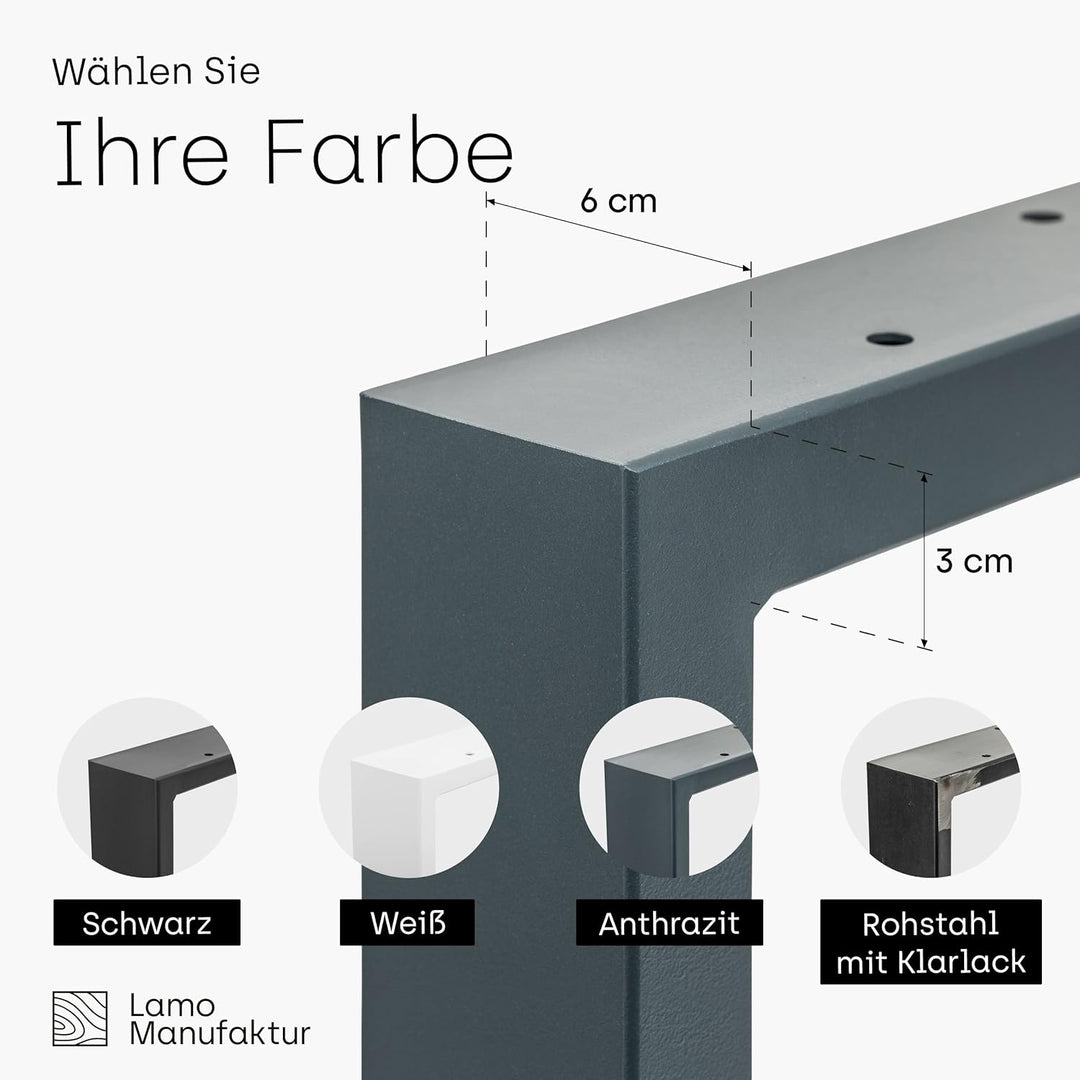LAMO Manufaktur Tischbeine für Sitzbank, Couchtisch, Beistelltisch, Simple Medium, Vierkantprofil 60