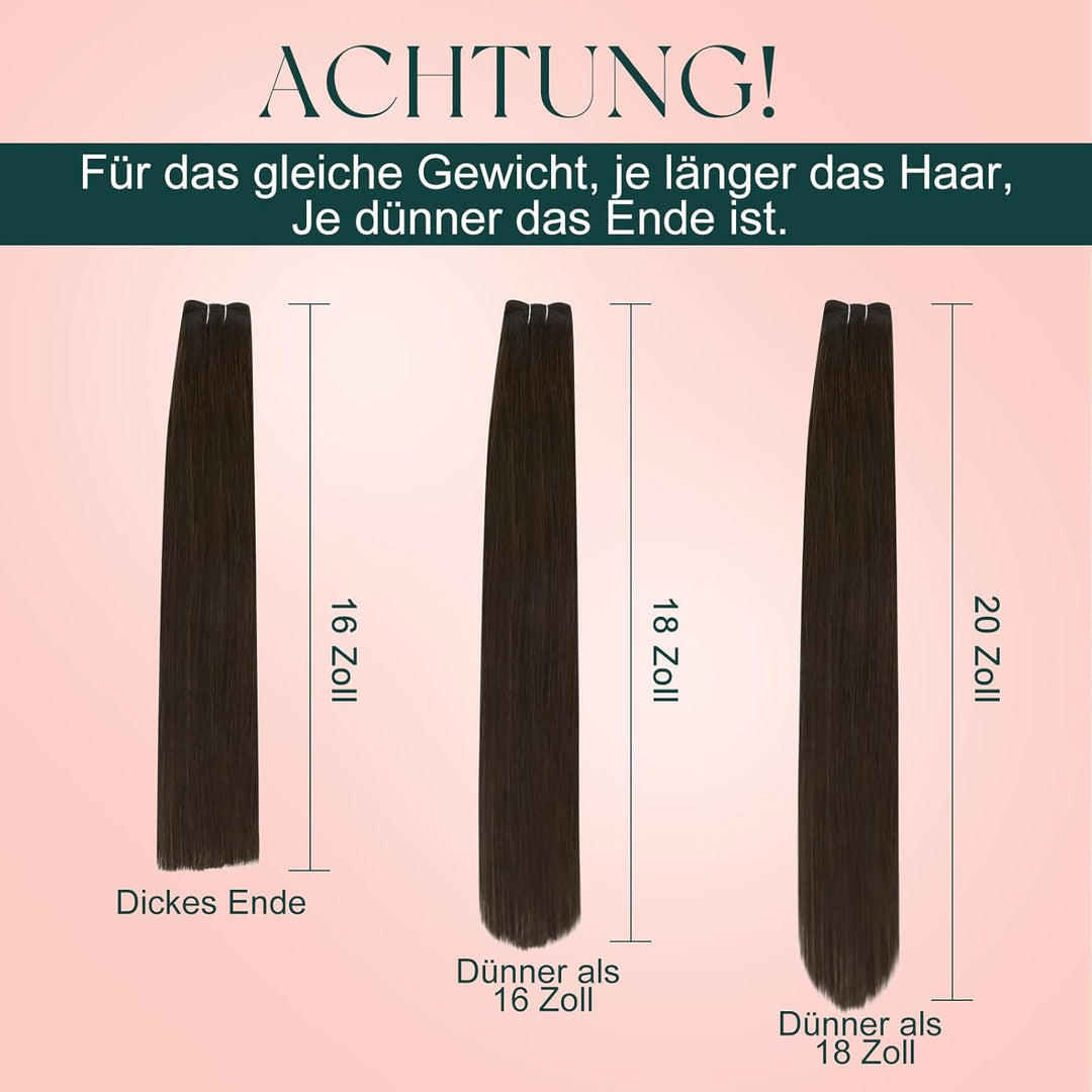 Easyouth Echthaar Tressen Zun Einnahen Braun Sew in Extension Echthaar Remy Haartressens Extensions