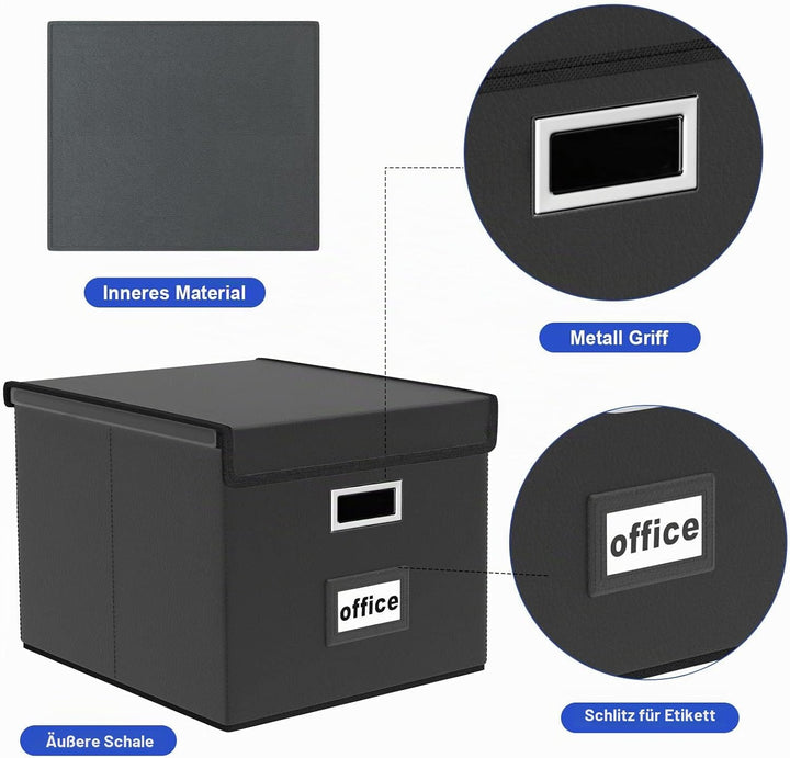 FINEW Stoff Faltbare Aufbewahrungsbox mit Deckel, Verbessertes Ledermaterial, Hängemappenbox für DIN