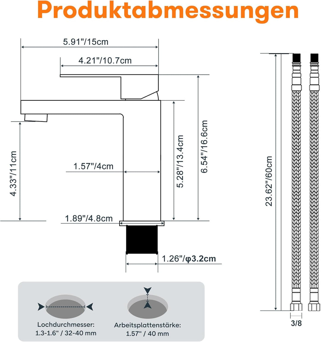 Wasserhahn Bad, BuntHaus Einhebel-Mischbatterie für Kaltes und Warmes Wasser für Waschbecken im Bade