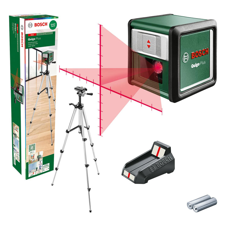 Bosch Kreuzlinienlaser Quigo Plus mit Stativ (einfaches Ausrichten in gleichen und variablen Abständ
