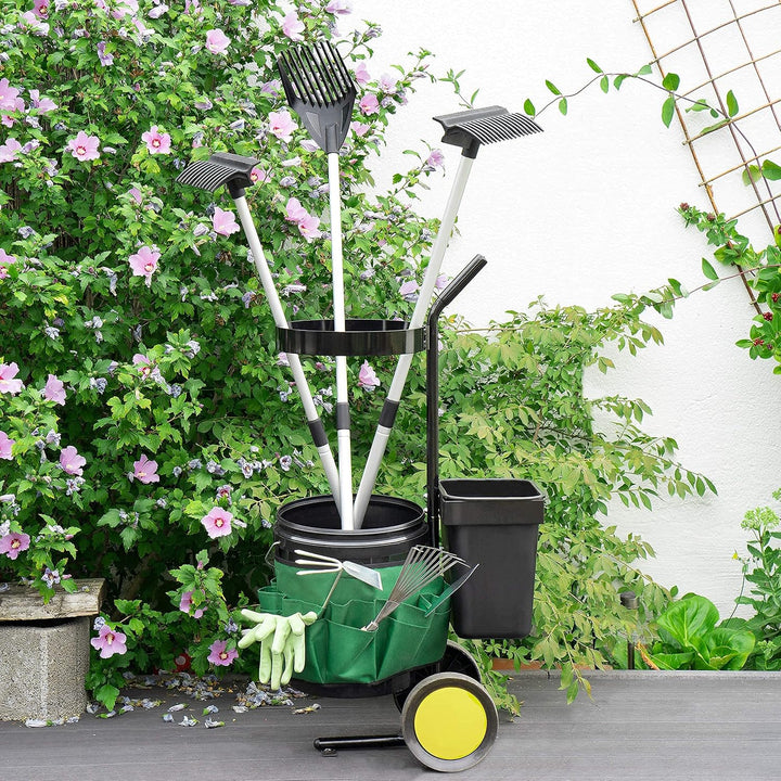UPP Garten- &amp; Werkzeugtrolley I Transportwagen mit 12 &amp; 20 L Eimer | Gerätehalter und Tasche mit 12