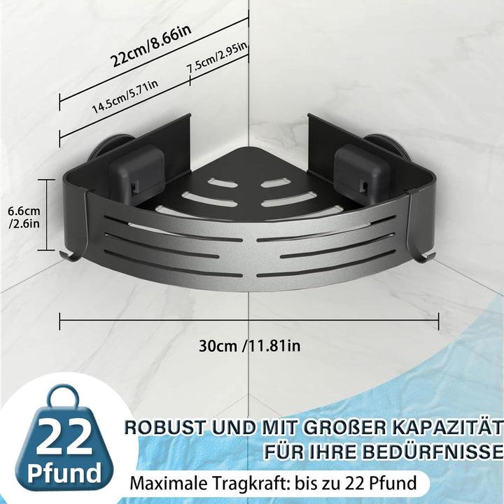 Duschregal Ohne Bohren mit Saugnapf, Eck-Duschablage mit Haken, Wasserdicht Badregal Abnehmbarer Bad