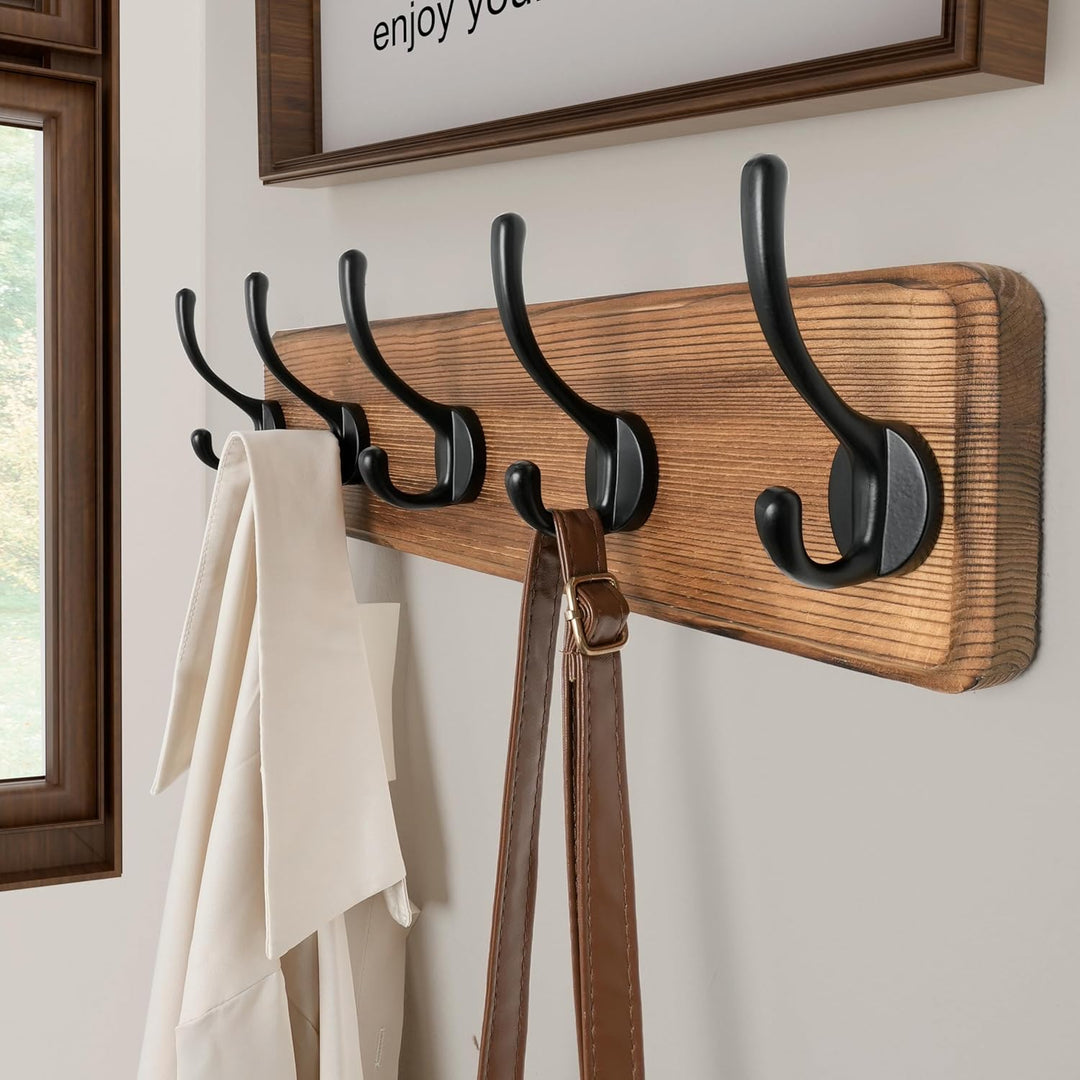 SKOLOO Garderobenleiste Holz Braun(2 Stück), 44 cm langer, hölzerner Kleiderhaken Wand, Rustikaler S