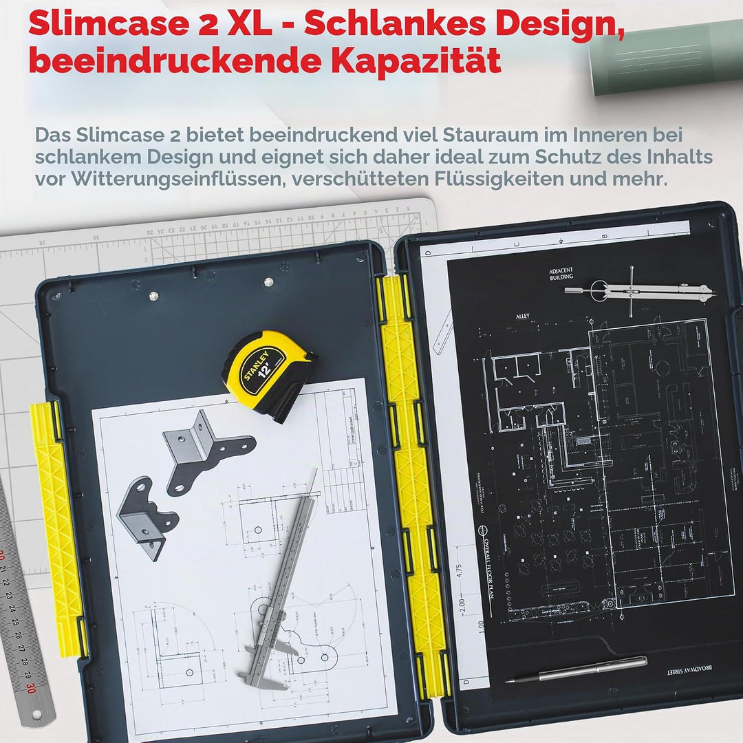 Dexas XL Slimcase 2 Klemmbrett zur Aufbewahrung, legale Grösse, Kunststoff, Grau mit gelbem Clip, 15
