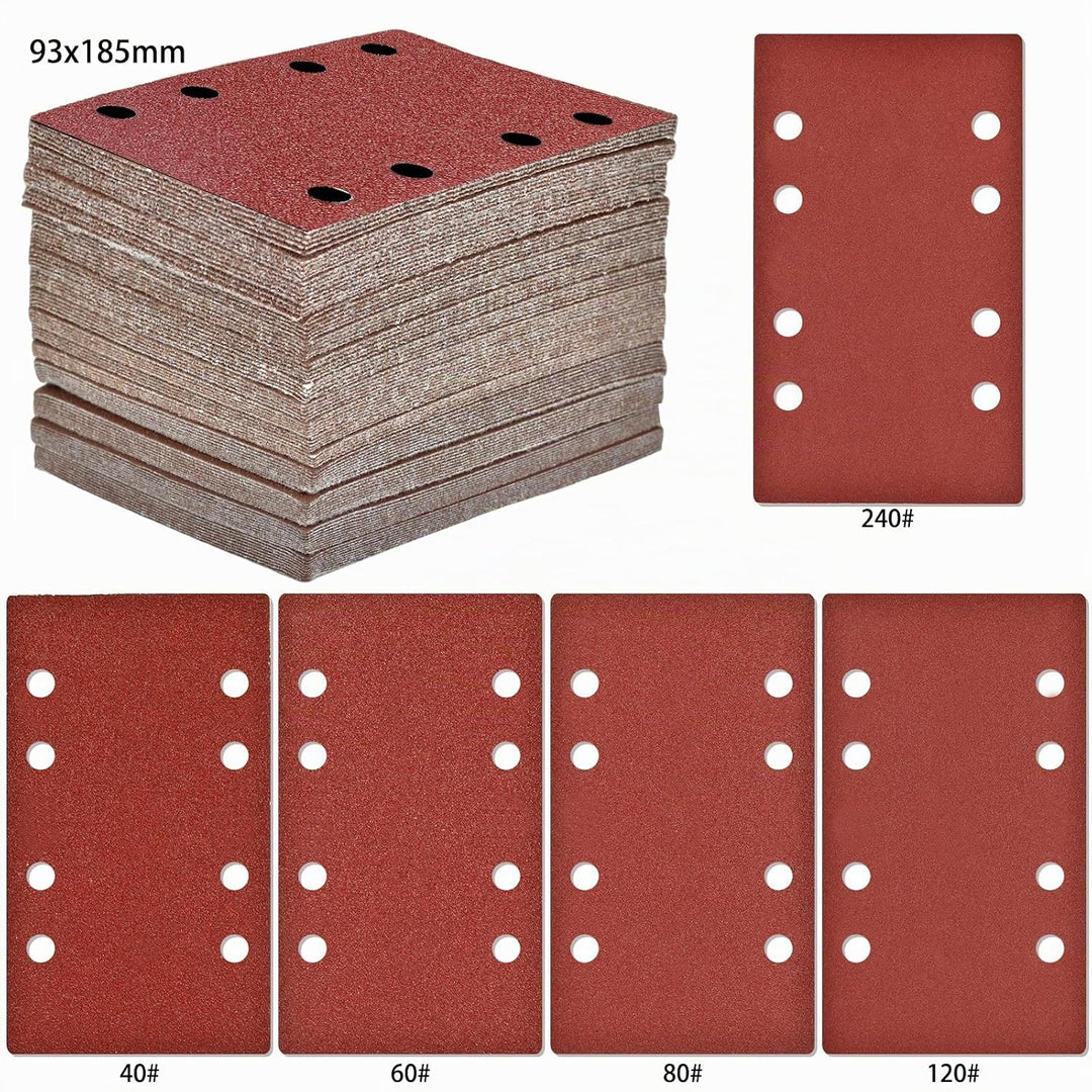 BIGP Schleifpapier Klett Set 100 Stück, 93 x 185 mm mit 8 Löchern für Staubabsaugung, Körnung 40 60