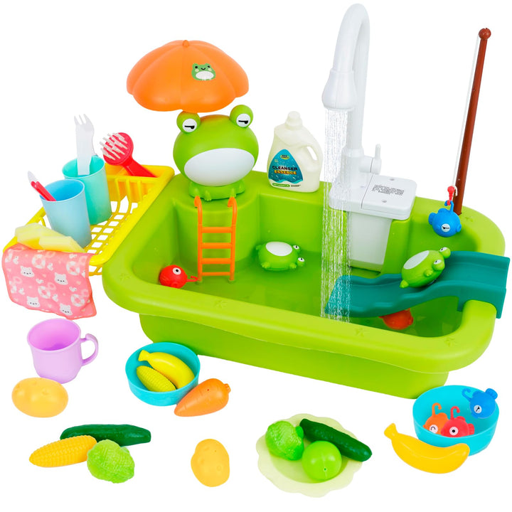 2-in-1-Küchenspüle Spielzeug Set, Spülbecken Spielzeug Set mit Angelspiel und Küchenzubehör, Küchens