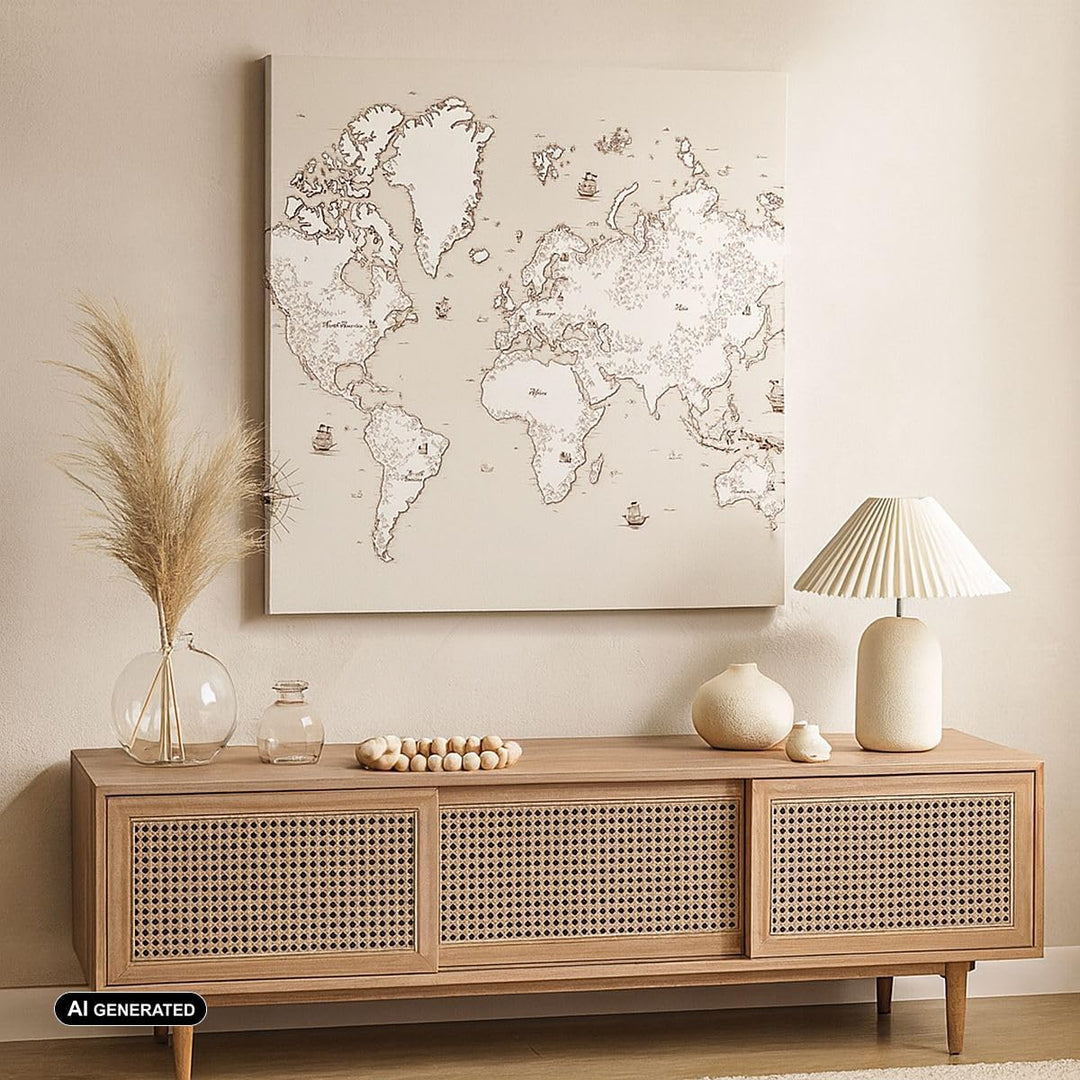 Bilder auf Leinwand Karte Welt Klassiker Kontinente Leinwandbild 60x60cm Wandbilder Dekoration Wohnz