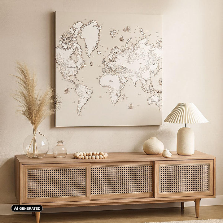 Bilder auf Leinwand Karte Welt Klassiker Kontinente Leinwandbild 60x60cm Wandbilder Dekoration Wohnz