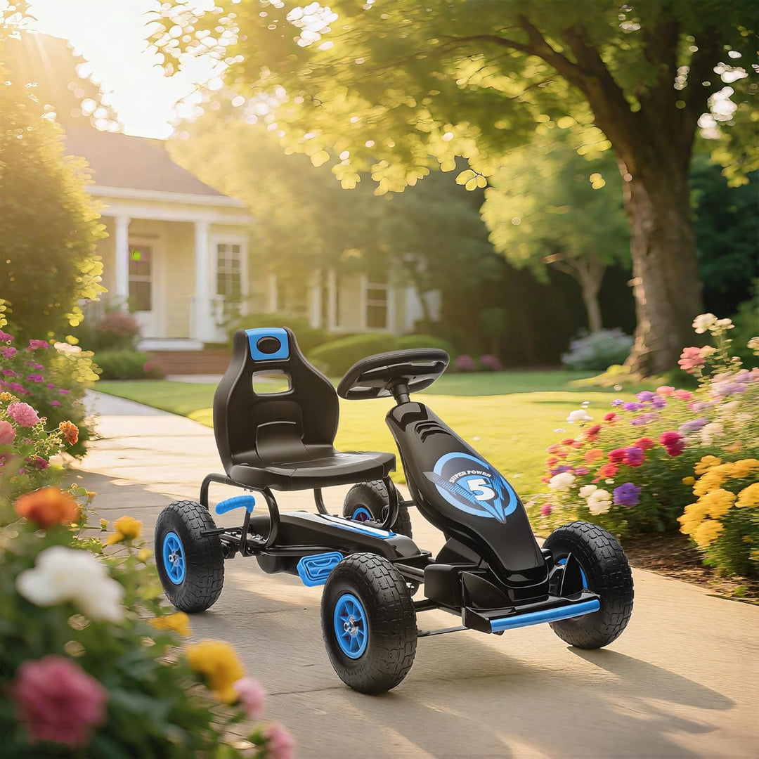 HOMCOM Gokart, Kinderfahrzeug mit 3-stufigen verstellbarem Sitz, Tretfahrzeug mit Gummireifen, Pedal