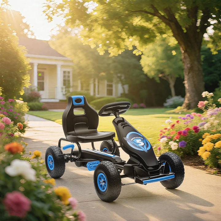 HOMCOM Gokart, Kinderfahrzeug mit 3-stufigen verstellbarem Sitz, Tretfahrzeug mit Gummireifen, Pedal