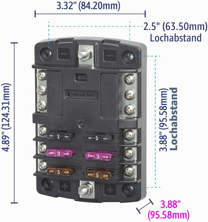 Blue Sea Systems ST Flachsicherungsblock 6 Schaltkreise, keine Abdeckung, mit Negativ, 6 Schaltkreis