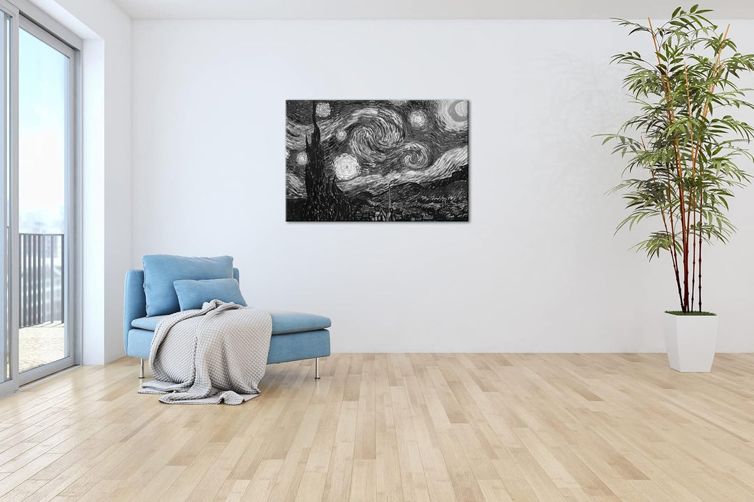 deyoli Sternenklarer Himmel Van Gogh Format: 120x80 Effekt: Schwarz&amp;Weiss als Leinwandbild, Motiv fe