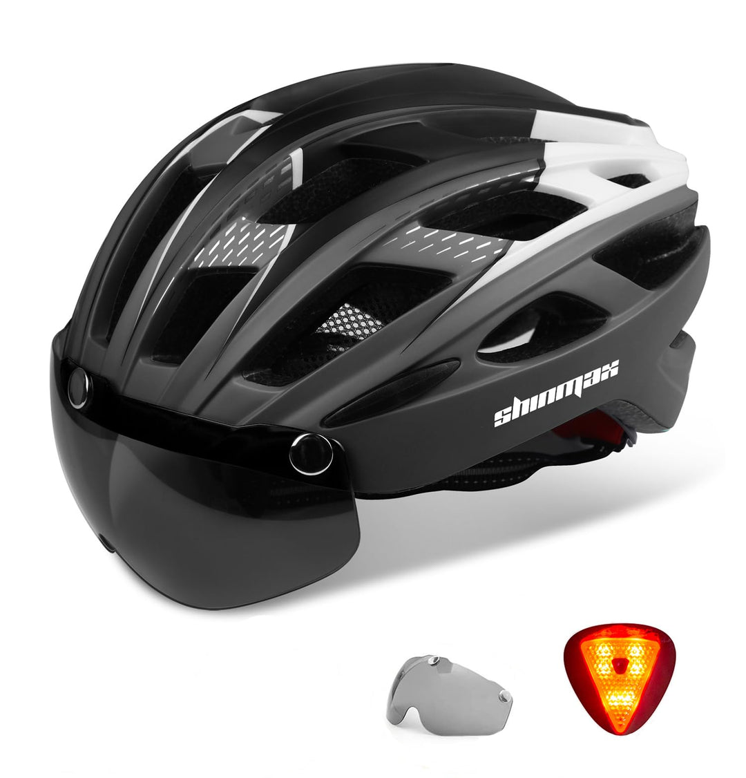 Shinmax Fahrradhelm mit LED-Beleuchtung, Fahrradhelm mit Sicherheitsbeleuchtung, magnetischer Fahrra