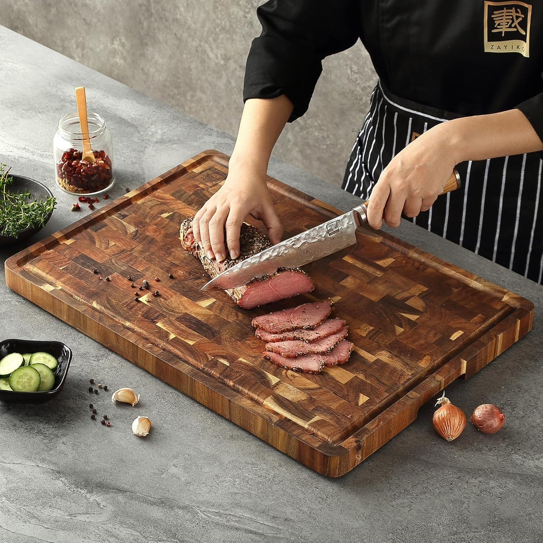 Zayiko Stirnholz Schneidebrett aus Akazie – Massives Holzbrett gross 53 × 38 × 3 cm – mit Saftrille