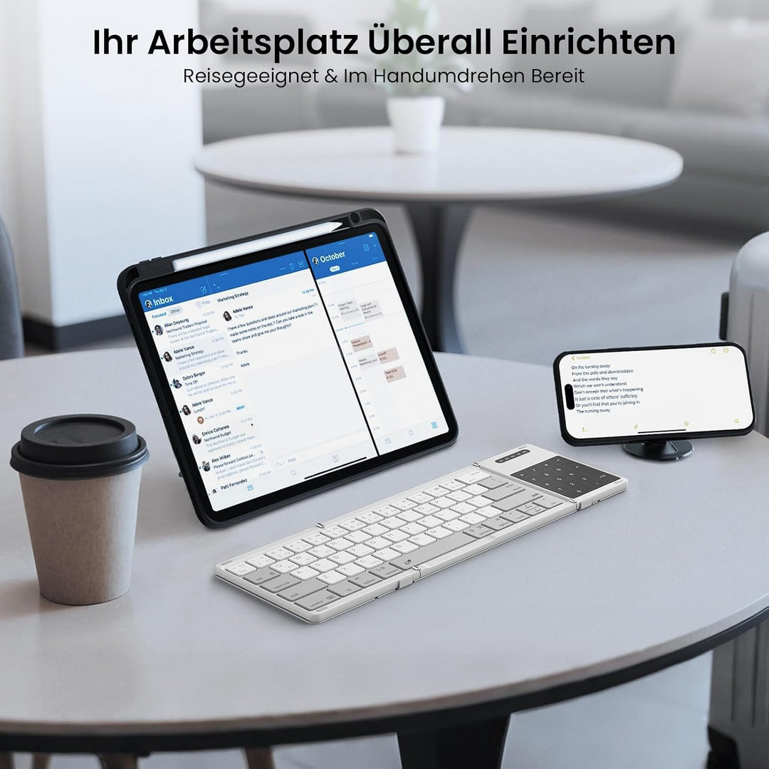 Nillkin Faltbare Reise-Tastatur mit Touchpad und Zahlenblock, drahtlose Bluetooth-Portabel-Falt-Tast