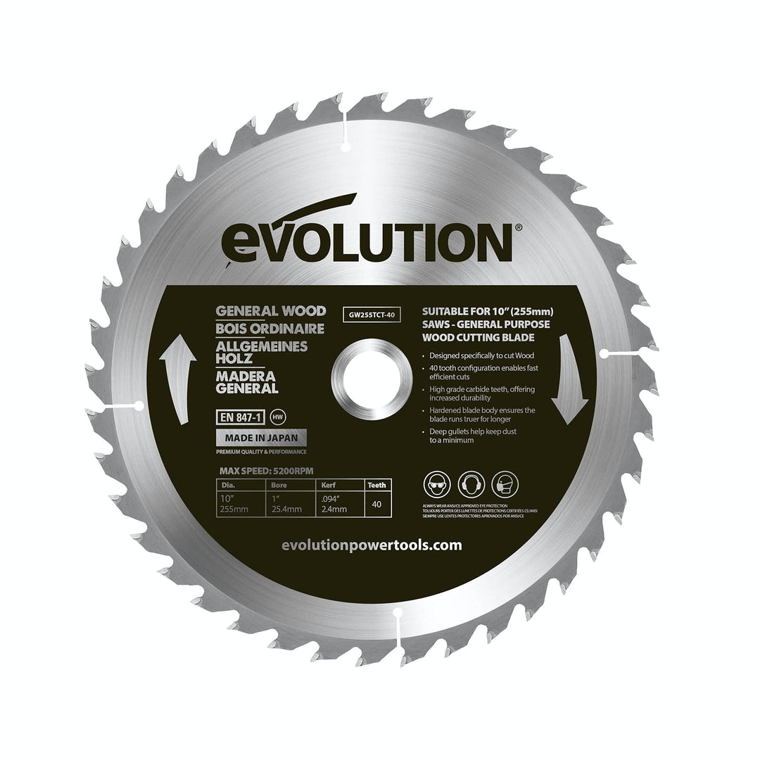 Evolution GW255TCT-40 - 255-mm-Holzsägeblatt – Hartmetallbestückte 30-Zahn-Konfiguration ermöglicht