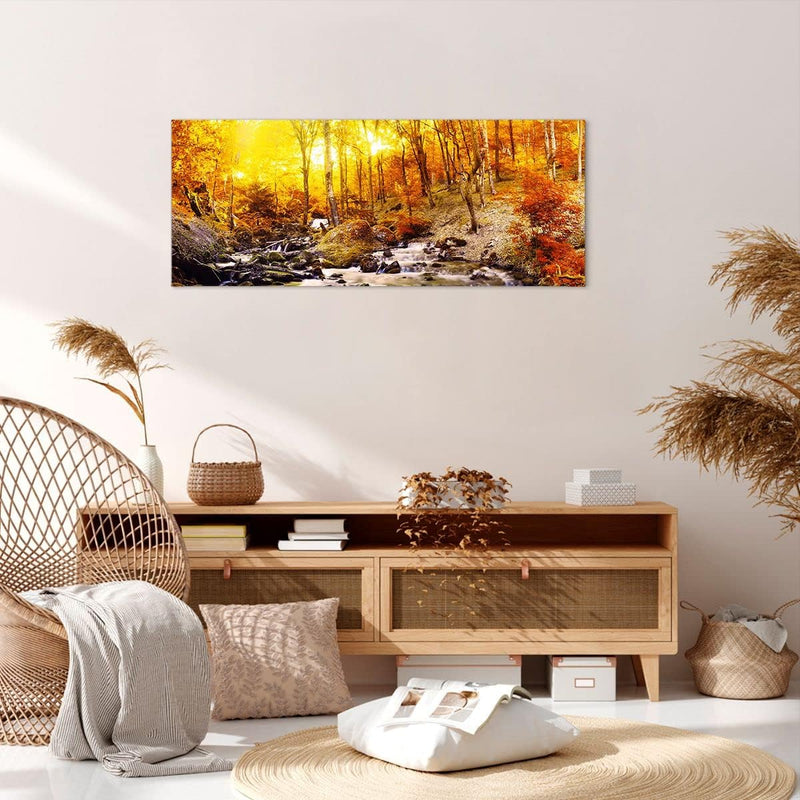 Wandbilder Dekoration Wohnzimmer Berge Bach Wasser Panorama Bilder auf Leinwand 120x50cm Leinwandbil