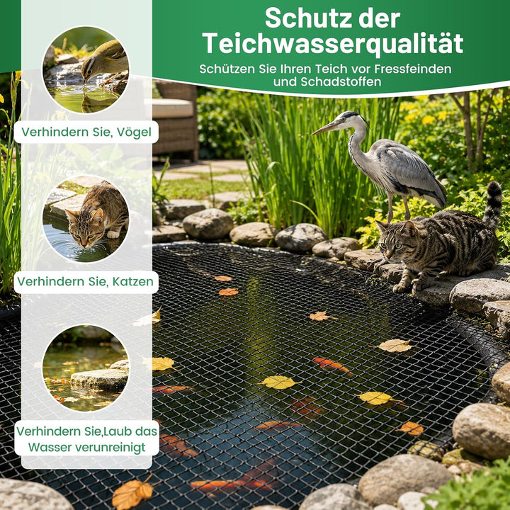 Teichnetz - 4x6m I Vogelschutznetz Katzennetz für Balkon, witterungs- &amp; UV-beständig I Teich Netz fe