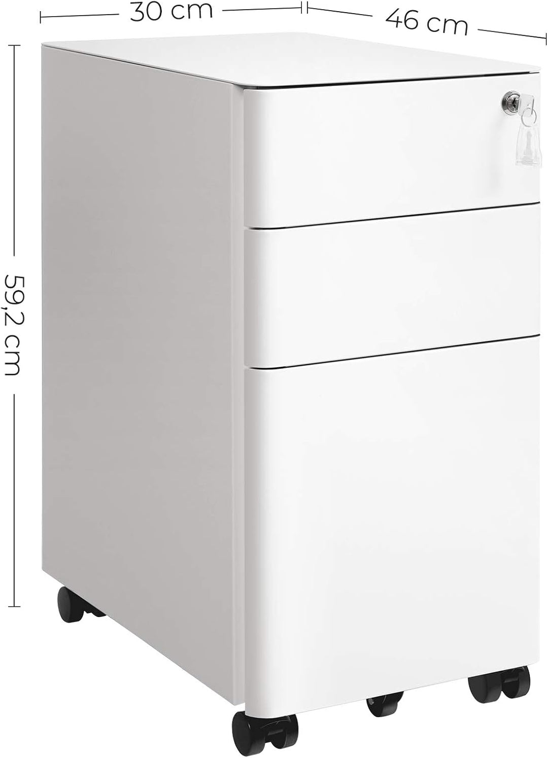 SONGMICS Rollcontainer, Aktenschrank, Büroschrank mit Rollen, Schreibtisch, Unterschrank, abschliess