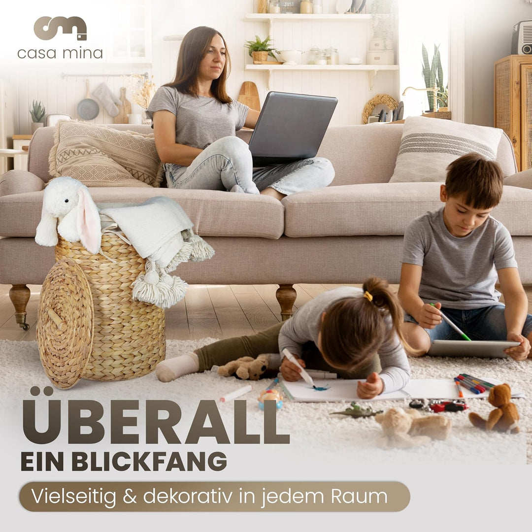 Casa Mina® Wäschesammler mit Deckel D45 x H55cm hoch I Atmungsaktiver Wäschekorb geflochten aus 100%