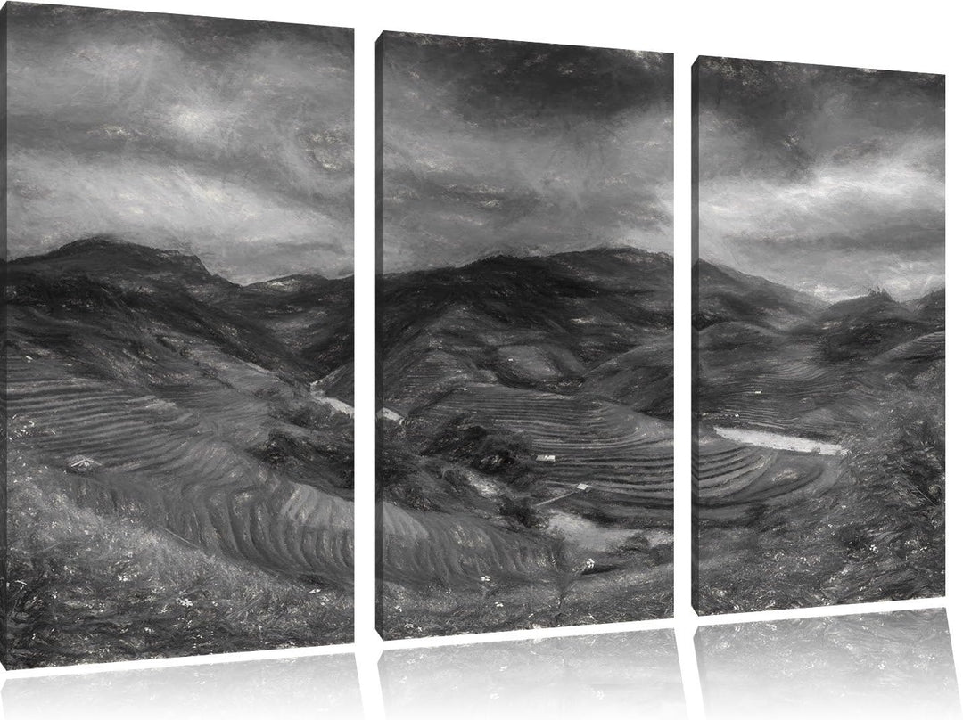 Pixxprint Berg Farm in Asien als Leinwandbild/Grösse: 3 Teilig (120x80) / Wandbild/Kunstdruck/fertig