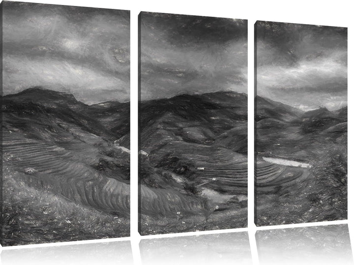 Pixxprint Berg Farm in Asien als Leinwandbild/Grösse: 3 Teilig (120x80) / Wandbild/Kunstdruck/fertig