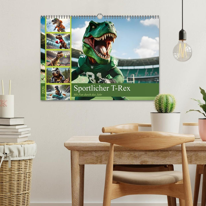 Sportlicher T-Rex - Mit Fun durch das Jahr (Wandkalender 2026 DIN A3 quer), CALVENDO Monatskalender: