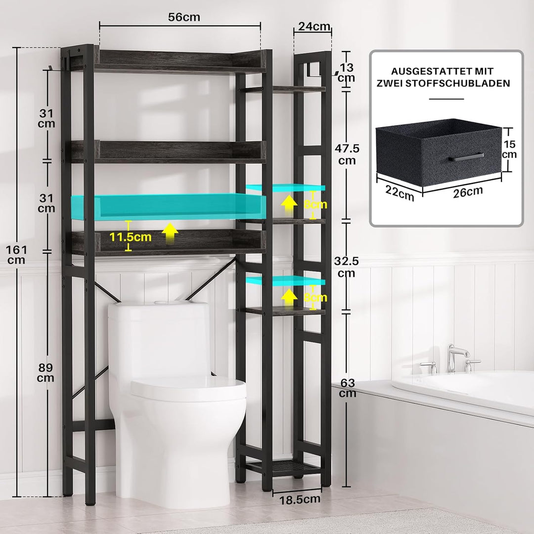 Waschmaschinenregal mit 2 Schubladen – 7-stöckiger Toilettenregal mit verstellbarem Regal, Toiletten