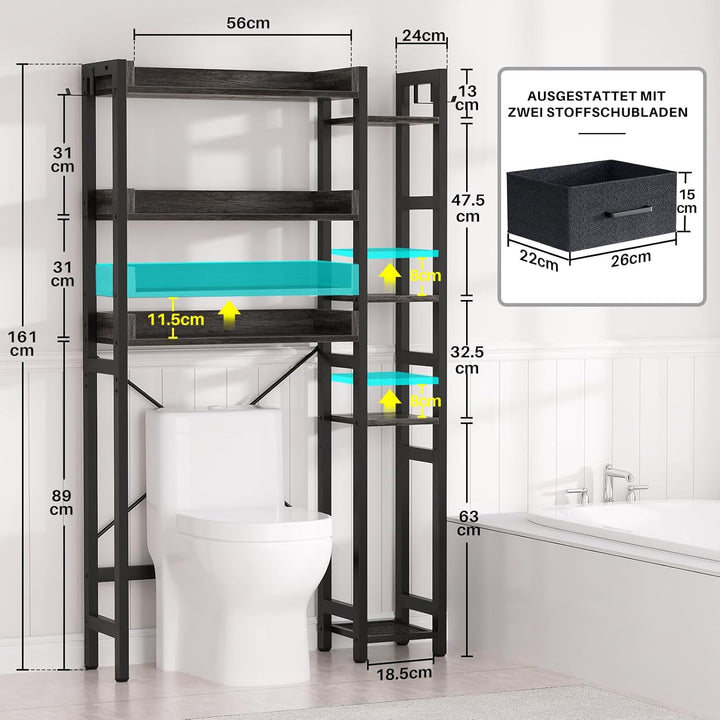 Waschmaschinenregal mit 2 Schubladen – 7-stöckiger Toilettenregal mit verstellbarem Regal, Toiletten