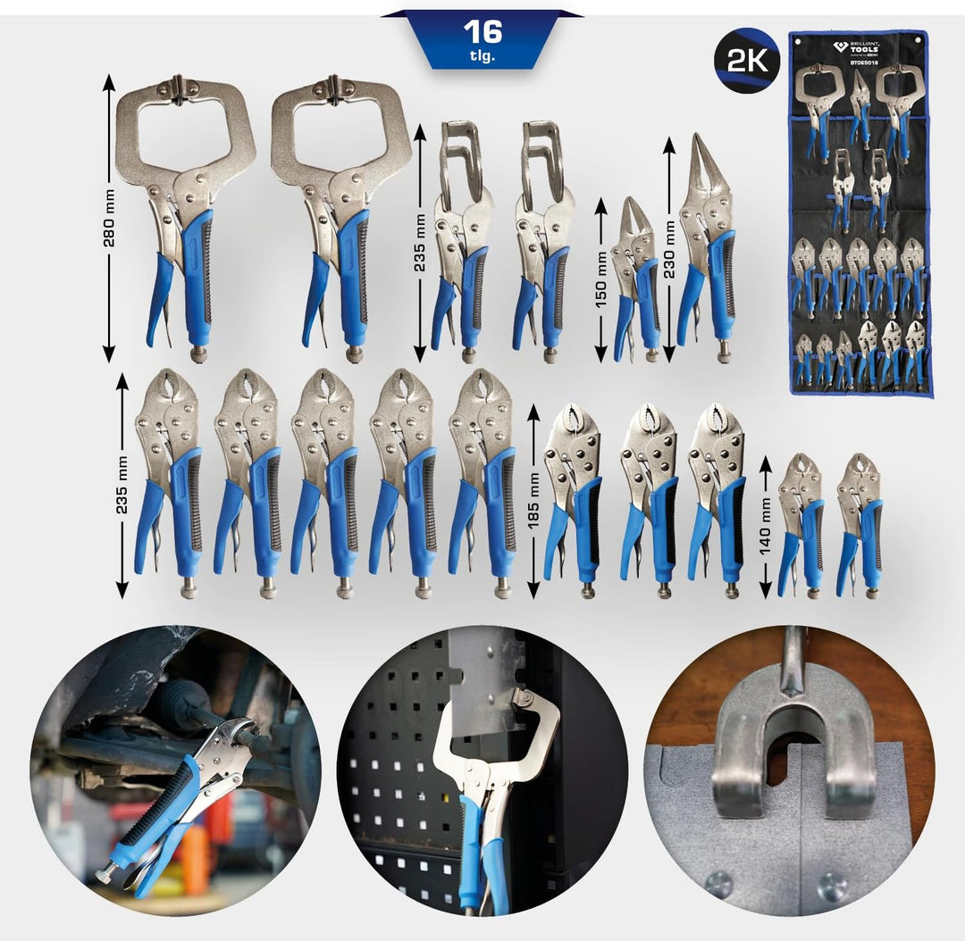 Brilliant Tools BT065016 Feststellzangen / Gripzangen-Satz, 16-tlg 16-tlg., 16-tlg.