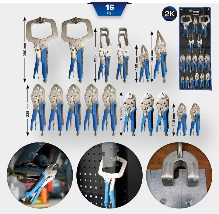 Brilliant Tools BT065016 Feststellzangen / Gripzangen-Satz, 16-tlg 16-tlg., 16-tlg.