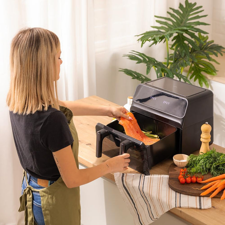 Cecotec Heissluftfritteuse ohne Öl 9L Air Fryer Cecofry Advance 9000 Window. 2200W, Bewegliche Trenn