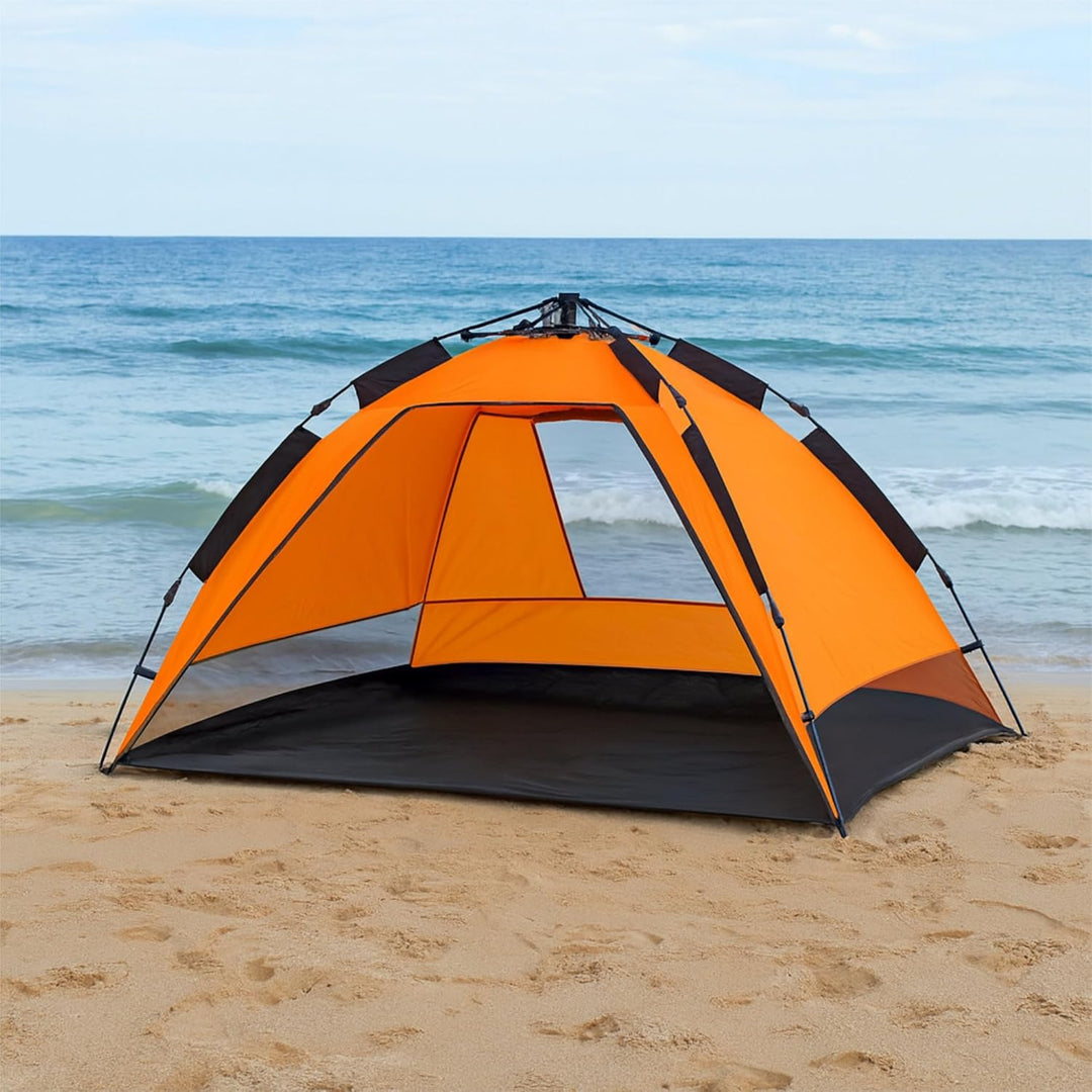 CampFeuer Strandmuschel | Orange/Grau, UV50+ | inkl. Tragetasche | Automatik Strandzelt, Wurfzelt St