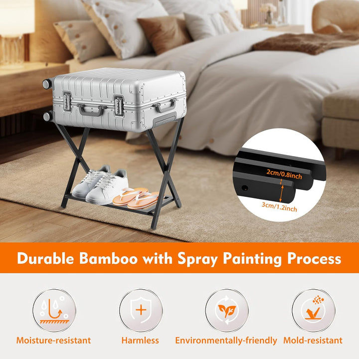 2 Ebenen Kofferständer Klappbar, Klappbarer Gepäckständer aus Bambus, Reiseaufbewahrung Ständer, Rei