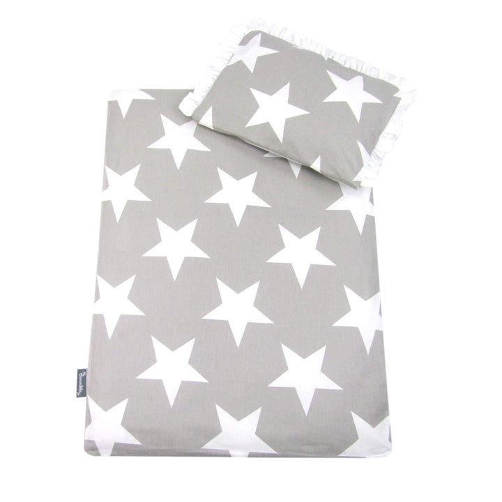 Rawstyle 4 TLG. Set Bezug (Weiss + Sterne Grau) für Kinderwagen 70x50 cm Garnitur Bettwäsche Decke +