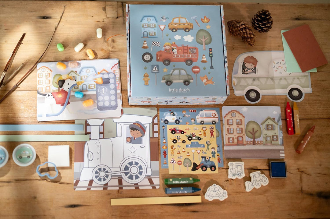 Little Dutch Bastelset/Kreativitätsbox XL - für Jungen ab 3 Jahren - Kreativ Basteln Aufkleber Stick