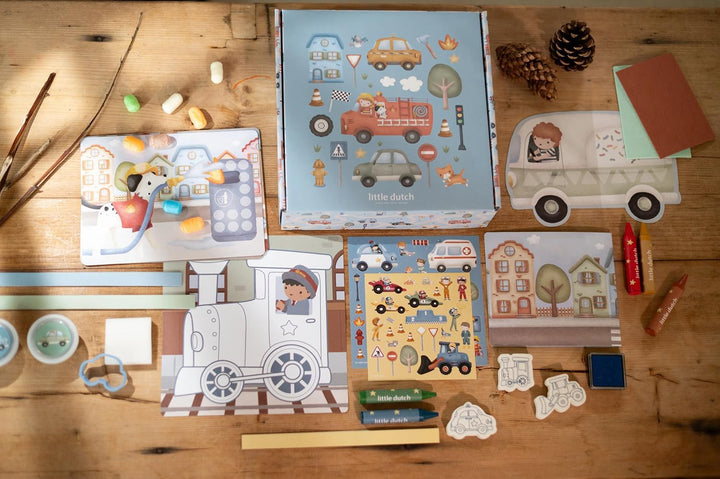 Little Dutch Bastelset/Kreativitätsbox XL - für Jungen ab 3 Jahren - Kreativ Basteln Aufkleber Stick