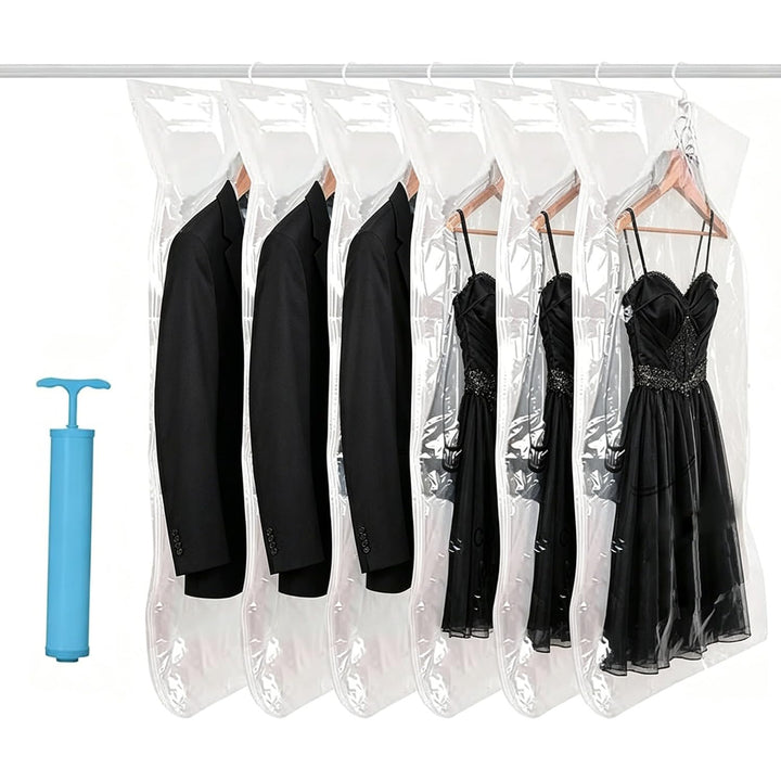 6 Stück Hängende Vakuumbeutel für Kleidung 110×70 cm, Vakuumierbeutel mit Handpumpe &amp; Haken, Staub F