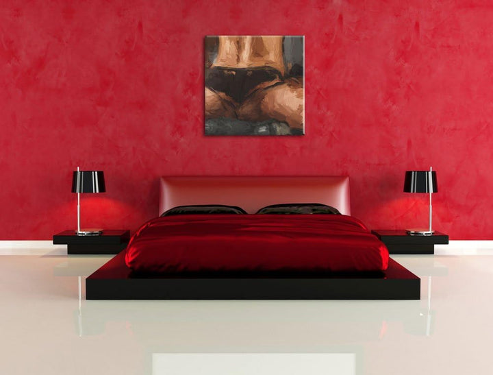 Pixxprint Trainierter Frauenkörper von hinten Pinsel Effekt, Format: 70x70 auf Leinwand, 70x70