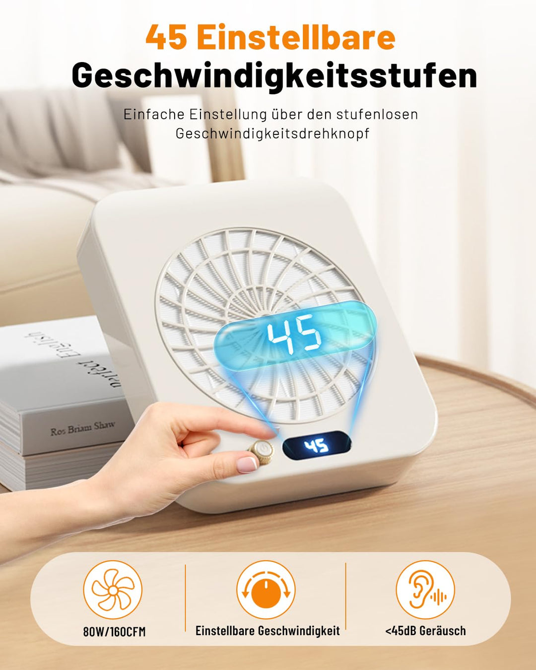 CozyZen Nagelstaubabsauger mit 4300 U/min, 45-stufig, LED-Anzeige, 160 CFM, 30.000h Motor, wiederver