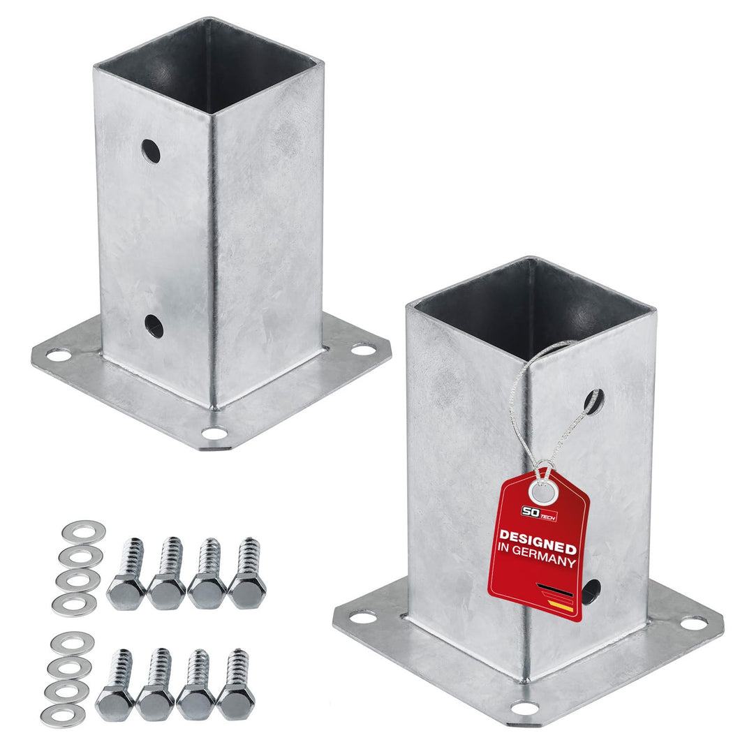SOTECH 2er SET Aufschraubanker vierkant 70 x 70 mm, 152 mm Höhe, Stahl feuerverzinkt, Holzpfosten-Tr