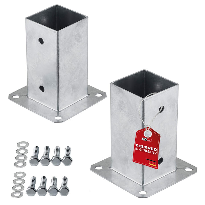 SOTECH 2er SET Aufschraubanker vierkant 70 x 70 mm, 152 mm Höhe, Stahl feuerverzinkt, Holzpfosten-Tr
