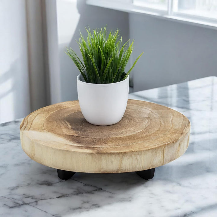 Spetebo Holz Blumentopfständer 23x18 cm - Tisch mit Baumscheibe - Blumenhocker Pflanzenständer Pflan