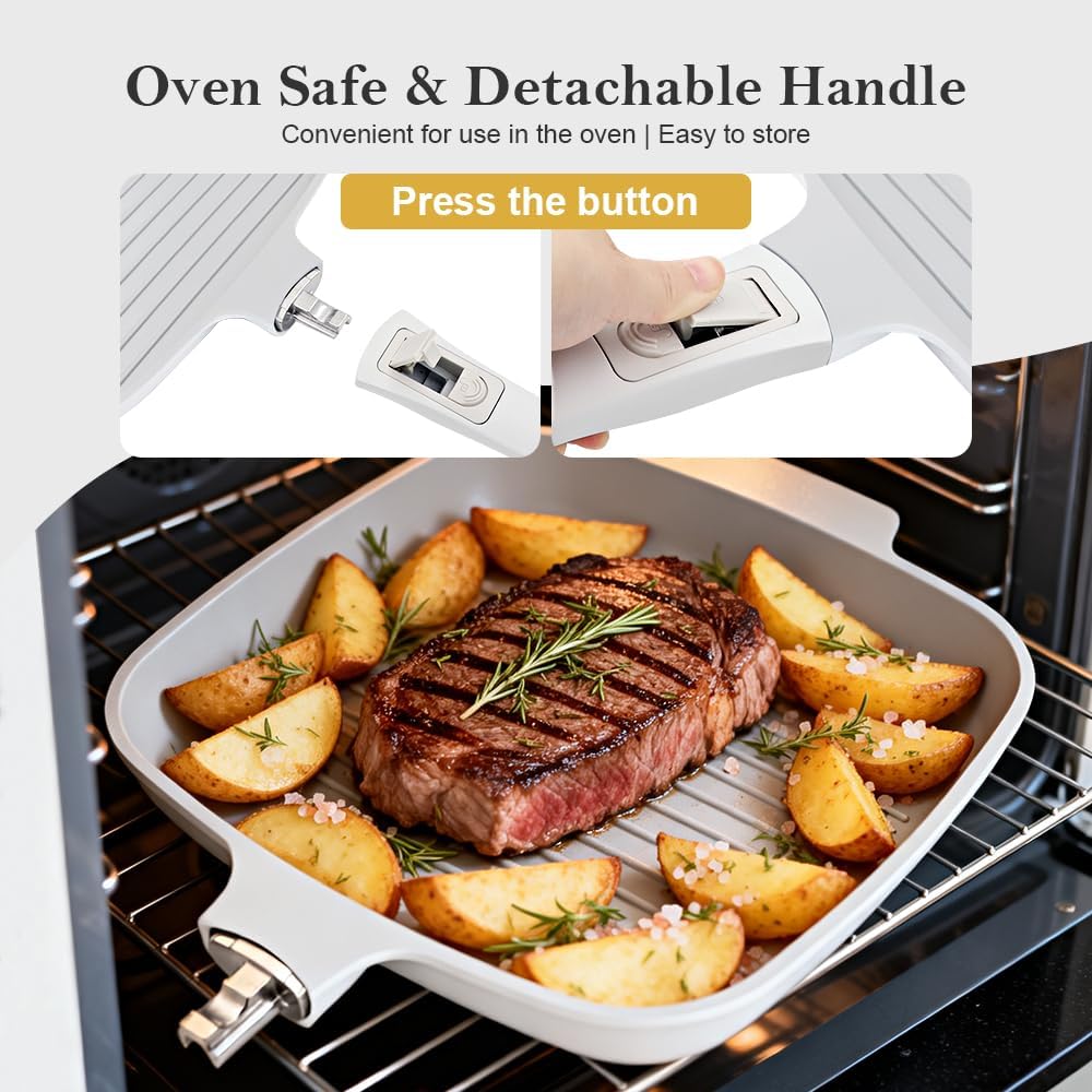 RANX INGST Grillpfanne Induktion 26 x 24 cm mit Deckel, Antihaft Keramikbeschichtung, Grill Pfanne m