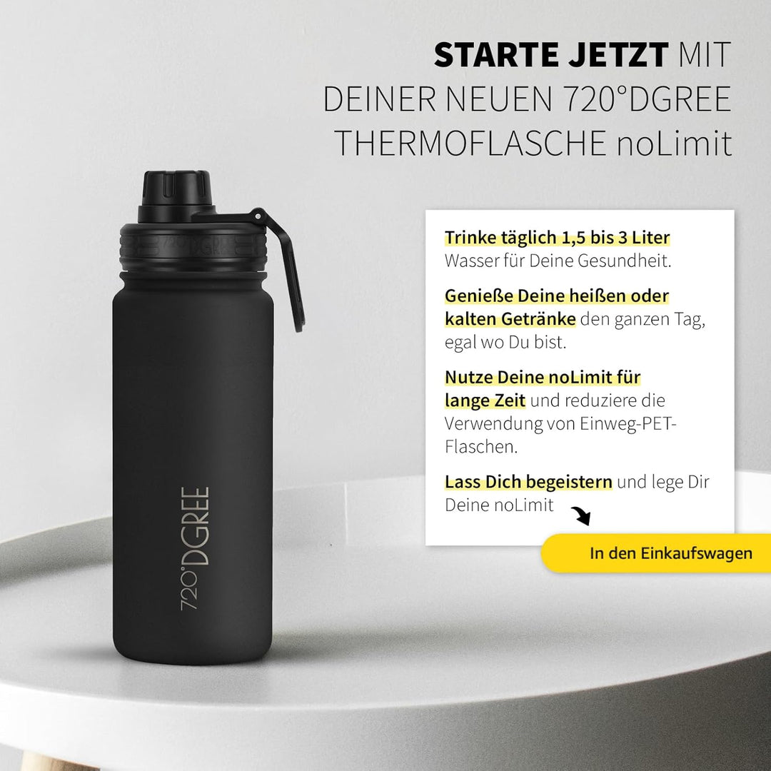 720°DGREE Edelstahl Thermo Trinkflasche 530ml “noLimit” +Früchtebehälter - Auslaufsicher, Kohlensäur