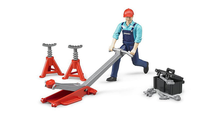 bruder 62100 - Bworld Figurenset Werkstatt - 1:16 Mechaniker Spielzeug-Figur Mensch Motorrad-Werksta